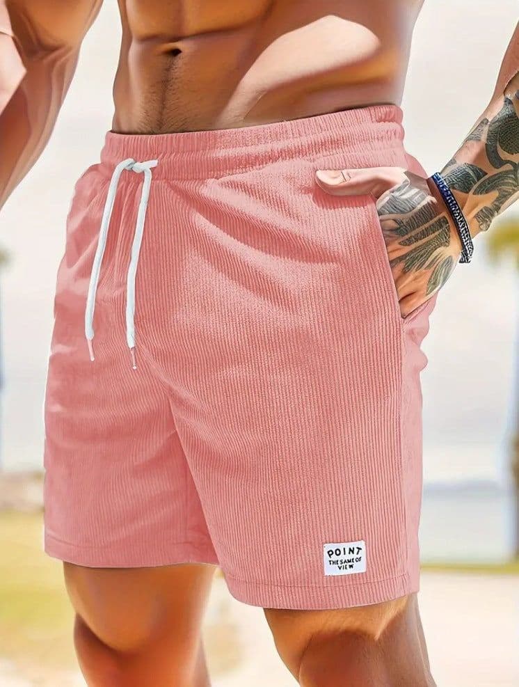 image-Lace-up Drawstring Shorts Summer Corduroy Sports Short Pants Mens Clothing