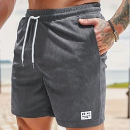 image-Lace-up Drawstring Shorts Summer Corduroy Sports Short Pants Mens Clothing