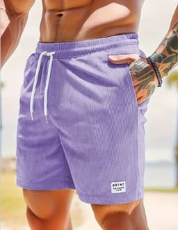 image-Lace-up Drawstring Shorts Summer Corduroy Sports Short Pants Mens Clothing