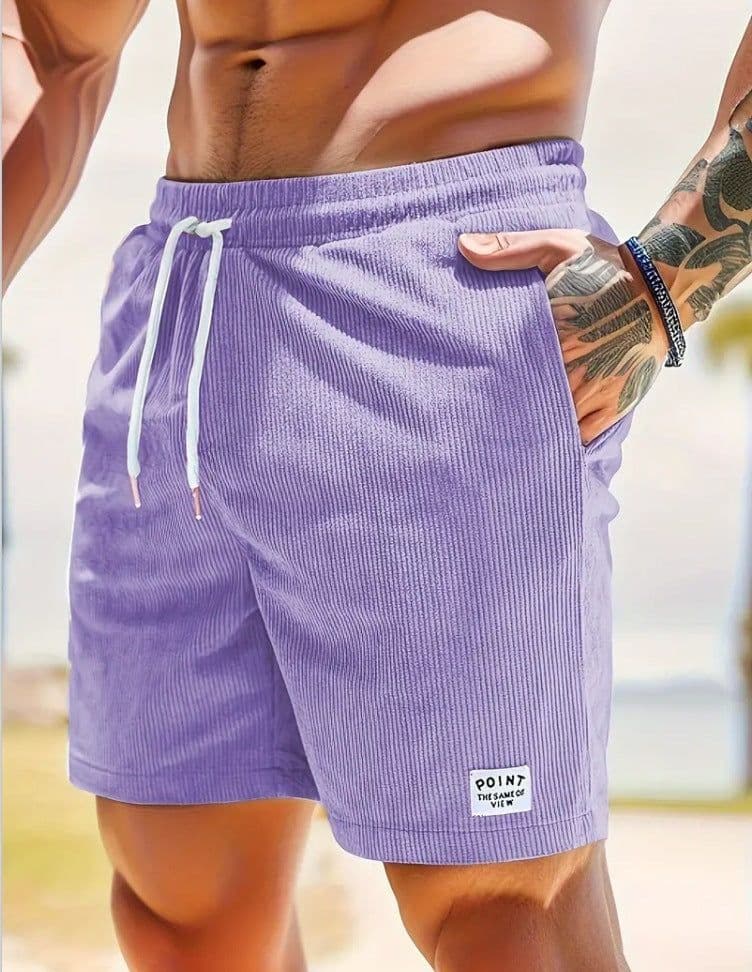 image-Lace-up Drawstring Shorts Summer Corduroy Sports Short Pants Mens Clothing
