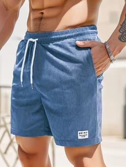 image-Lace-up Drawstring Shorts Summer Corduroy Sports Short Pants Mens Clothing