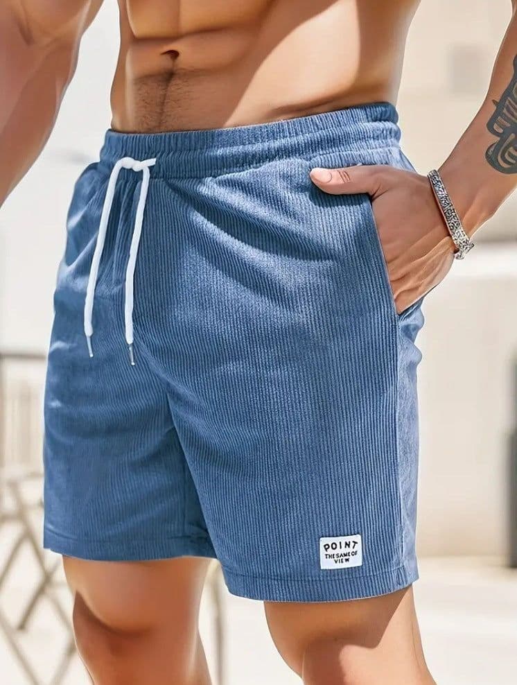 image-Lace-up Drawstring Shorts Summer Corduroy Sports Short Pants Mens Clothing