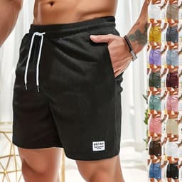 image-Lace-up Drawstring Shorts Summer Corduroy Sports Short Pants Mens Clothing