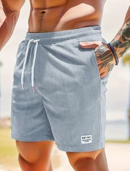 image-Lace-up Drawstring Shorts Summer Corduroy Sports Short Pants Mens Clothing