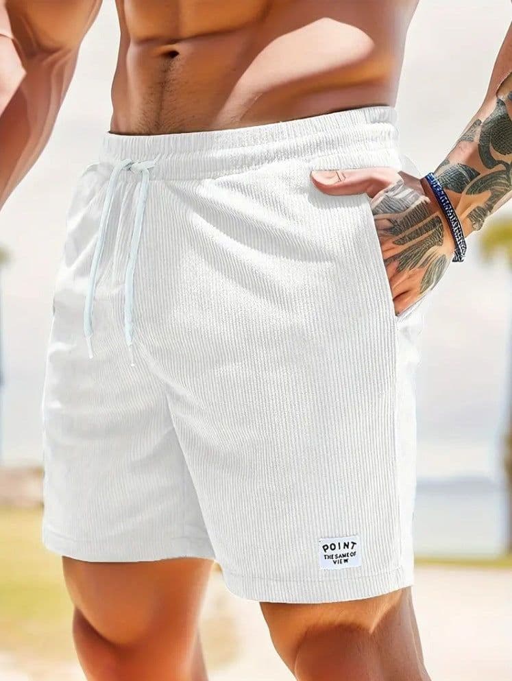 image-Lace-up Drawstring Shorts Summer Corduroy Sports Short Pants Mens Clothing