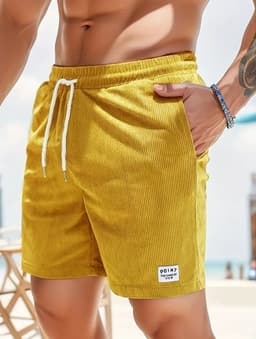image-Lace-up Drawstring Shorts Summer Corduroy Sports Short Pants Mens Clothing