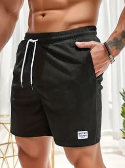 image-Lace-up Drawstring Shorts Summer Corduroy Sports Short Pants Mens Clothing