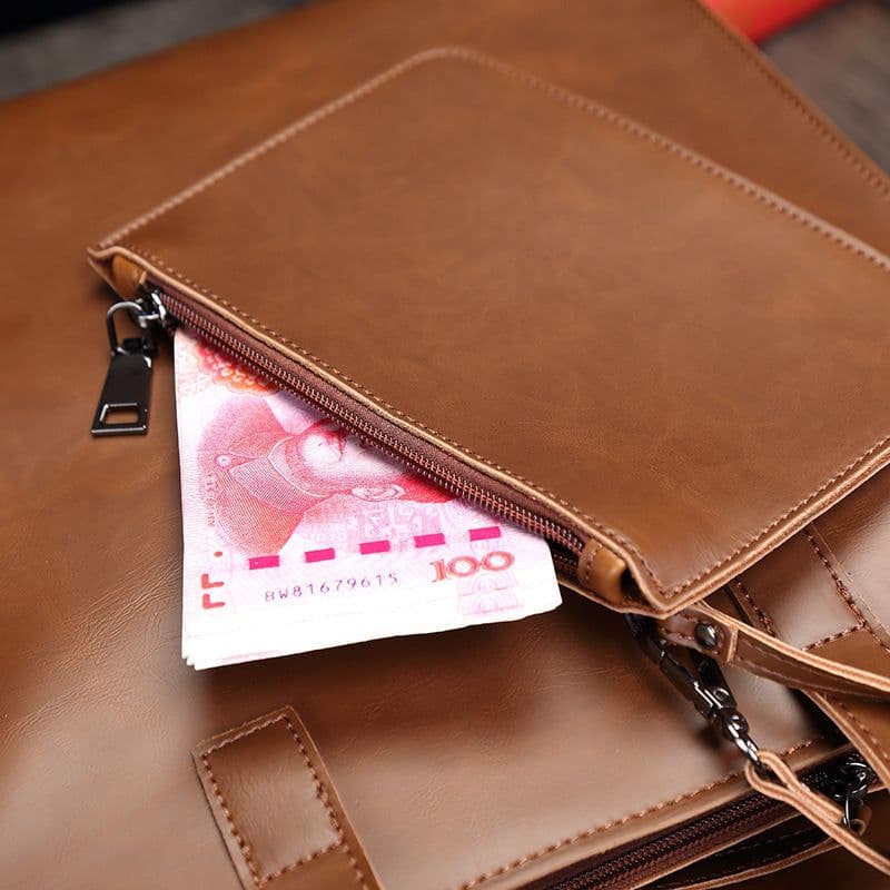 image-Men's Retro Crazy Horse PU Leather Tote Bag