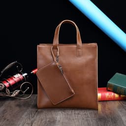 image-Men's Retro Crazy Horse PU Leather Tote Bag