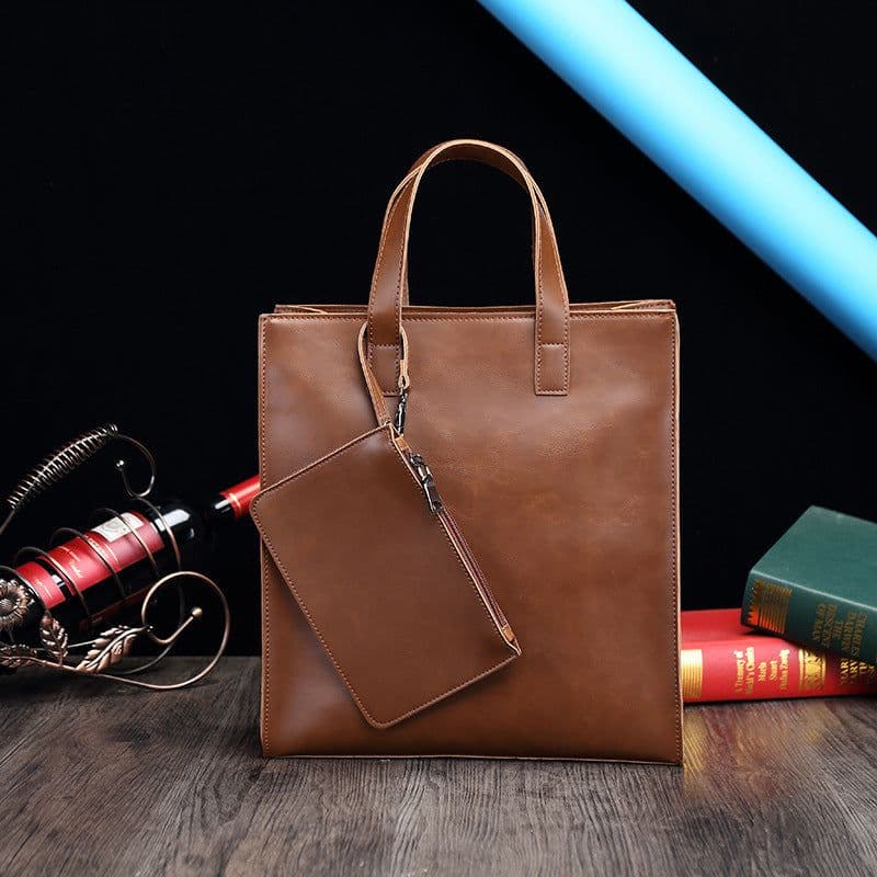 image-Men's Retro Crazy Horse PU Leather Tote Bag