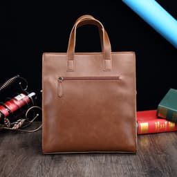 image-Men's Retro Crazy Horse PU Leather Tote Bag