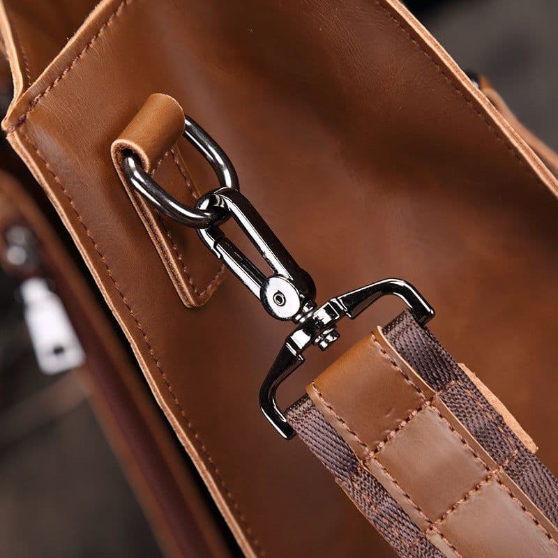 image-Men's Retro Crazy Horse PU Leather Tote Bag
