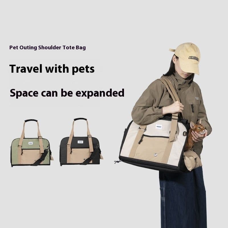 image-Outdoor Portable One-shoulder Crossbody Breathable Light Canvas Cat Bag Pet Bag