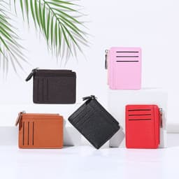 image-Women's Bag Holder Zipper Solid Color Lychee Pattern Business Cards