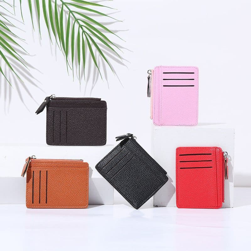 image-Women's Bag Holder Zipper Solid Color Lychee Pattern Business Cards