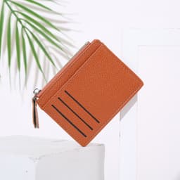 image-Women's Bag Holder Zipper Solid Color Lychee Pattern Business Cards