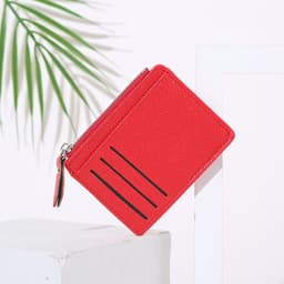 image-Women's Bag Holder Zipper Solid Color Lychee Pattern Business Cards