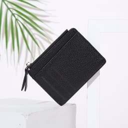 image-Women's Bag Holder Zipper Solid Color Lychee Pattern Business Cards