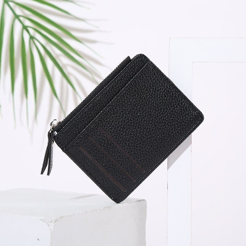 image-Women's Bag Holder Zipper Solid Color Lychee Pattern Business Cards