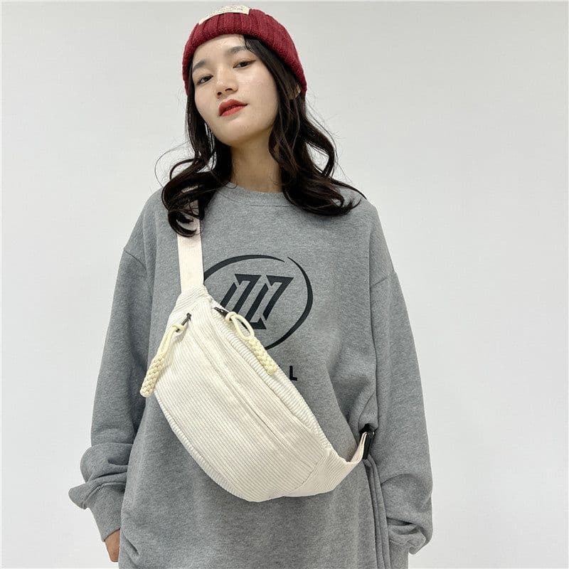 image-Women's Leisure Corduroy Lazy Corduroy Waist Bag