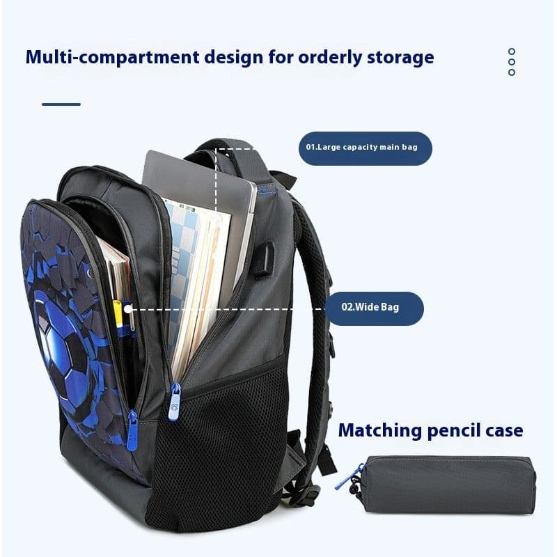image-Hard Shell Football Burden Reduction Boy's Shoulder Large Capacity Belt Small Pen Bag Set Of School Bag