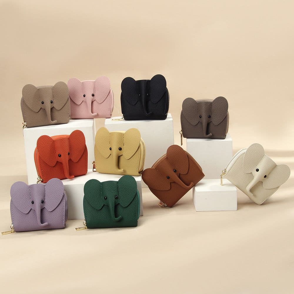 image-Leather Organ Card Holder Bags Creative Elephant Zipper Wallet Fashion Bag