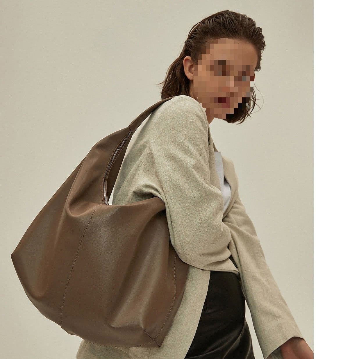 image-Khaki Autumn And Winter Soft Casual Large Capacity Zipper Tote Bag