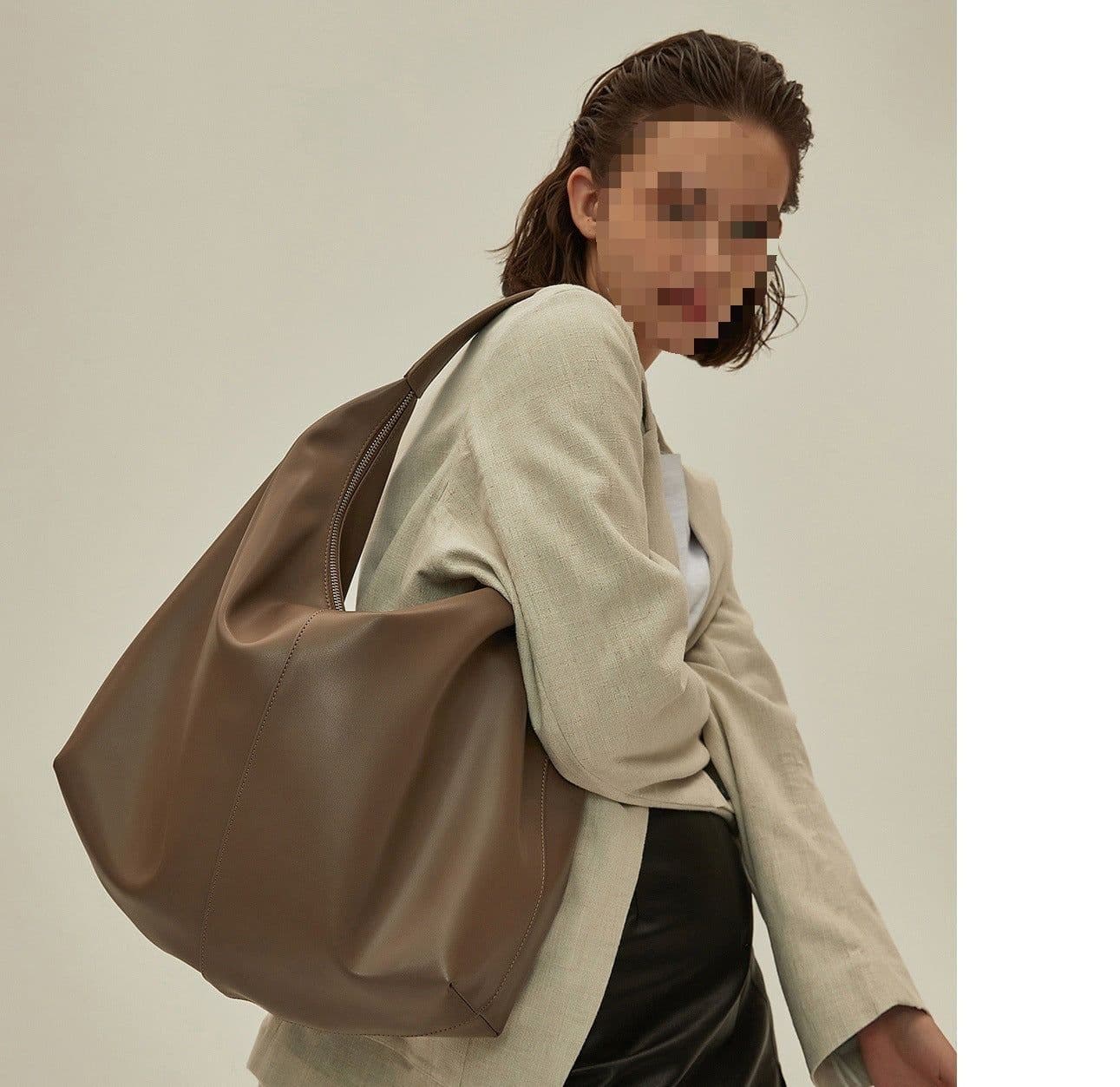 image-Khaki Autumn And Winter Soft Casual Large Capacity Zipper Tote Bag