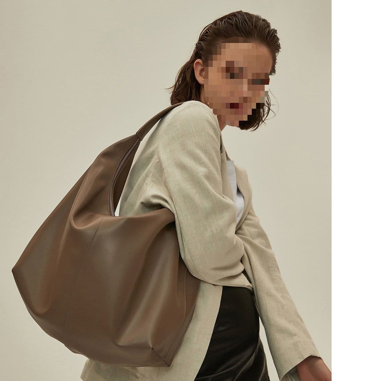 image-Khaki Autumn And Winter Soft Casual Large Capacity Zipper Tote Bag