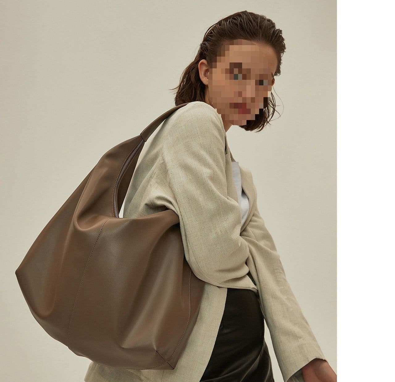 image-Khaki Autumn And Winter Soft Casual Large Capacity Zipper Tote Bag
