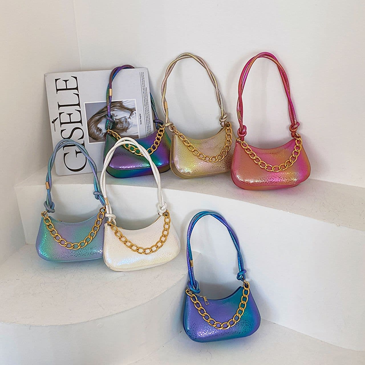 image-Gradient Color Women's Bag Portable Shoulder Bag Trendy Fashion