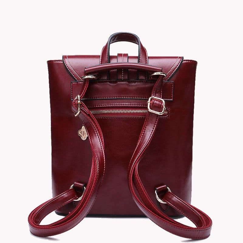 image-Women's Oil Wax Backpack Can Be Women's One Shoulder Handbag
