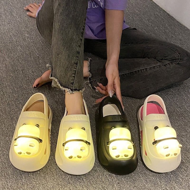 image-2024 Cute Slipper With Panda Lamp Summer Sandales Femme Light Funny Woman Slippers Shoes Women