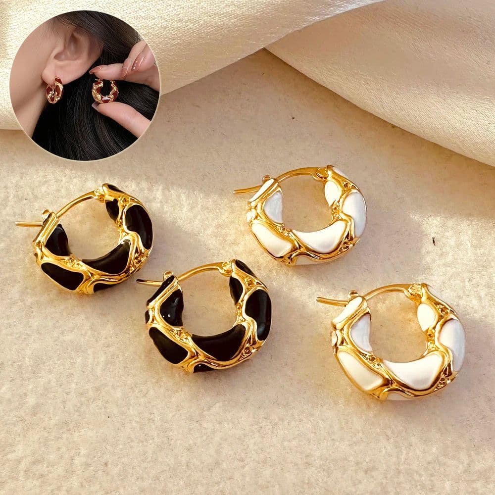 image-Fashion Jewelry New Trendy Enamel Color Metal Texture Small Hoop Earrings For Women Gold Plated Statement Ear Buckle Creative Jewelry Gifts