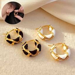image-Fashion Jewelry New Trendy Enamel Color Metal Texture Small Hoop Earrings For Women Gold Plated Statement Ear Buckle Creative Jewelry Gifts