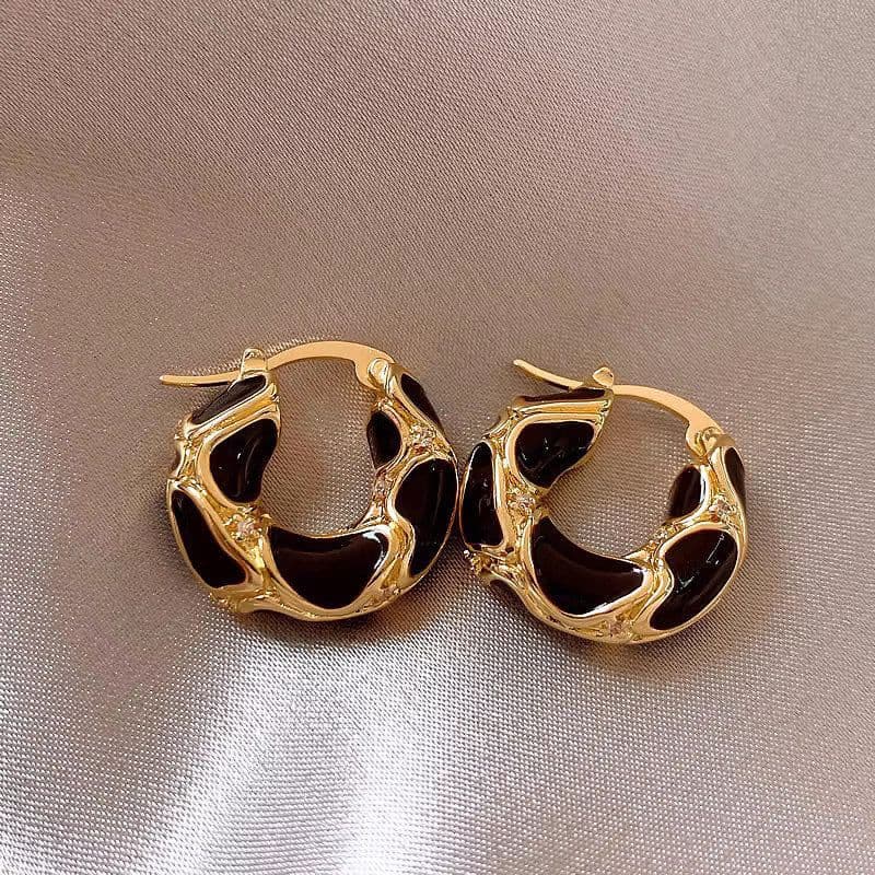 image-Fashion Jewelry New Trendy Enamel Color Metal Texture Small Hoop Earrings For Women Gold Plated Statement Ear Buckle Creative Jewelry Gifts