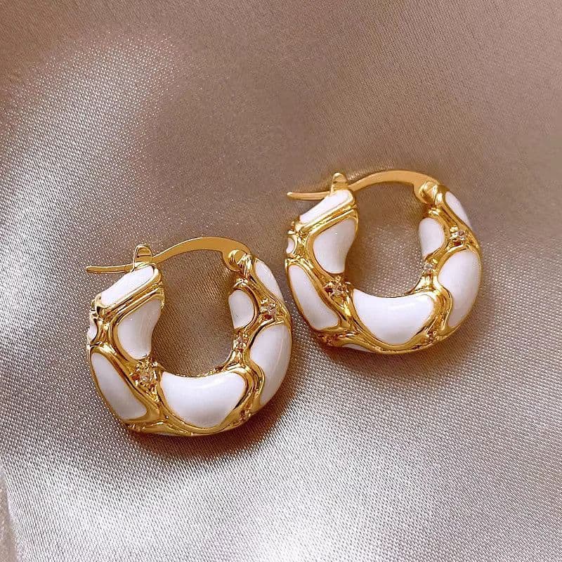 image-Fashion Jewelry New Trendy Enamel Color Metal Texture Small Hoop Earrings For Women Gold Plated Statement Ear Buckle Creative Jewelry Gifts