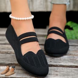 image-Casual Mesh Flats Women's Low-cut Round Toe Slip-on Knit Shoes