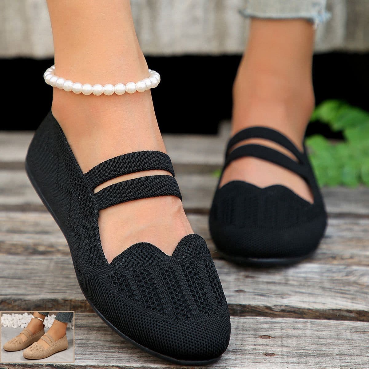 image-Casual Mesh Flats Women's Low-cut Round Toe Slip-on Knit Shoes