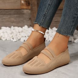image-Casual Mesh Flats Women's Low-cut Round Toe Slip-on Knit Shoes