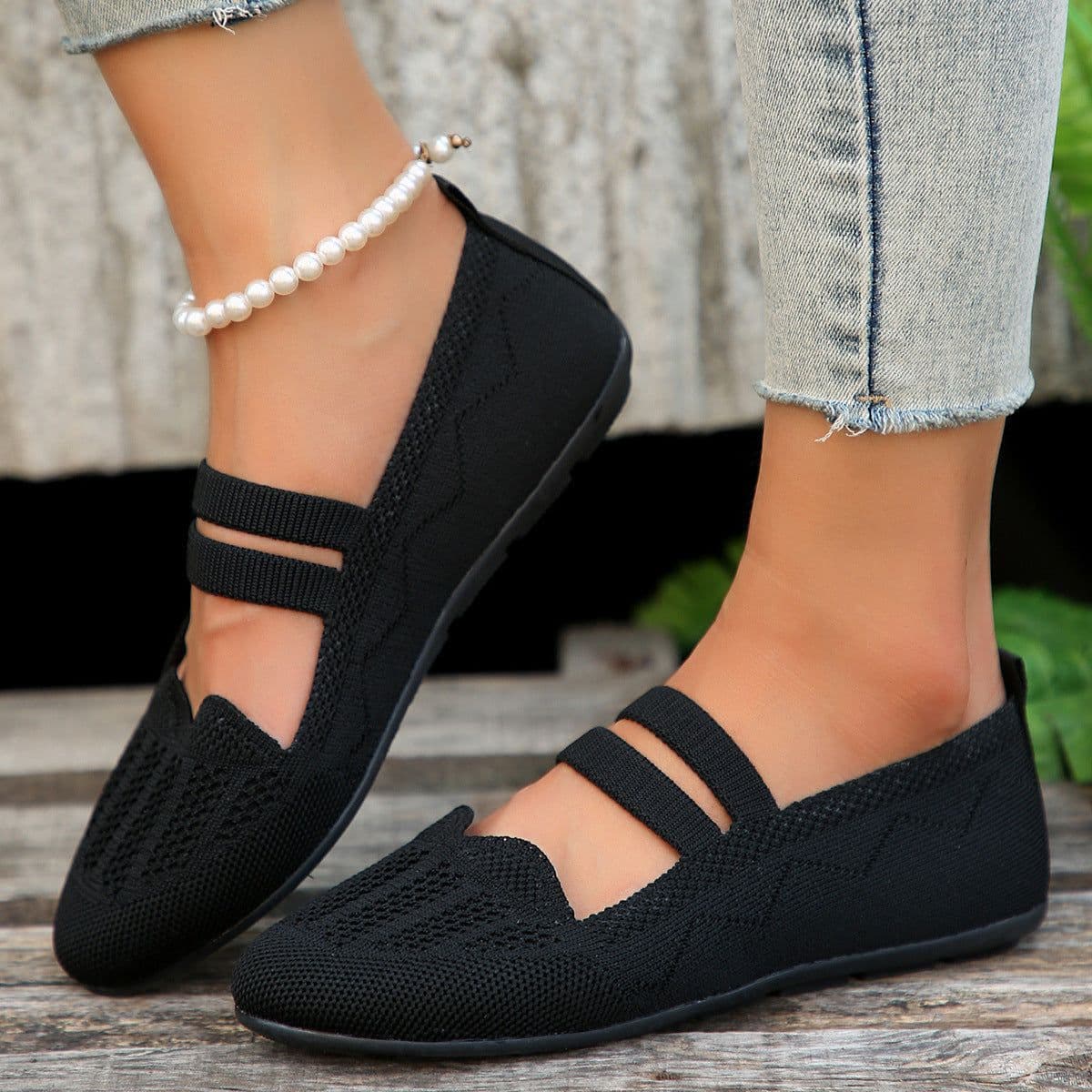 image-Casual Mesh Flats Women's Low-cut Round Toe Slip-on Knit Shoes