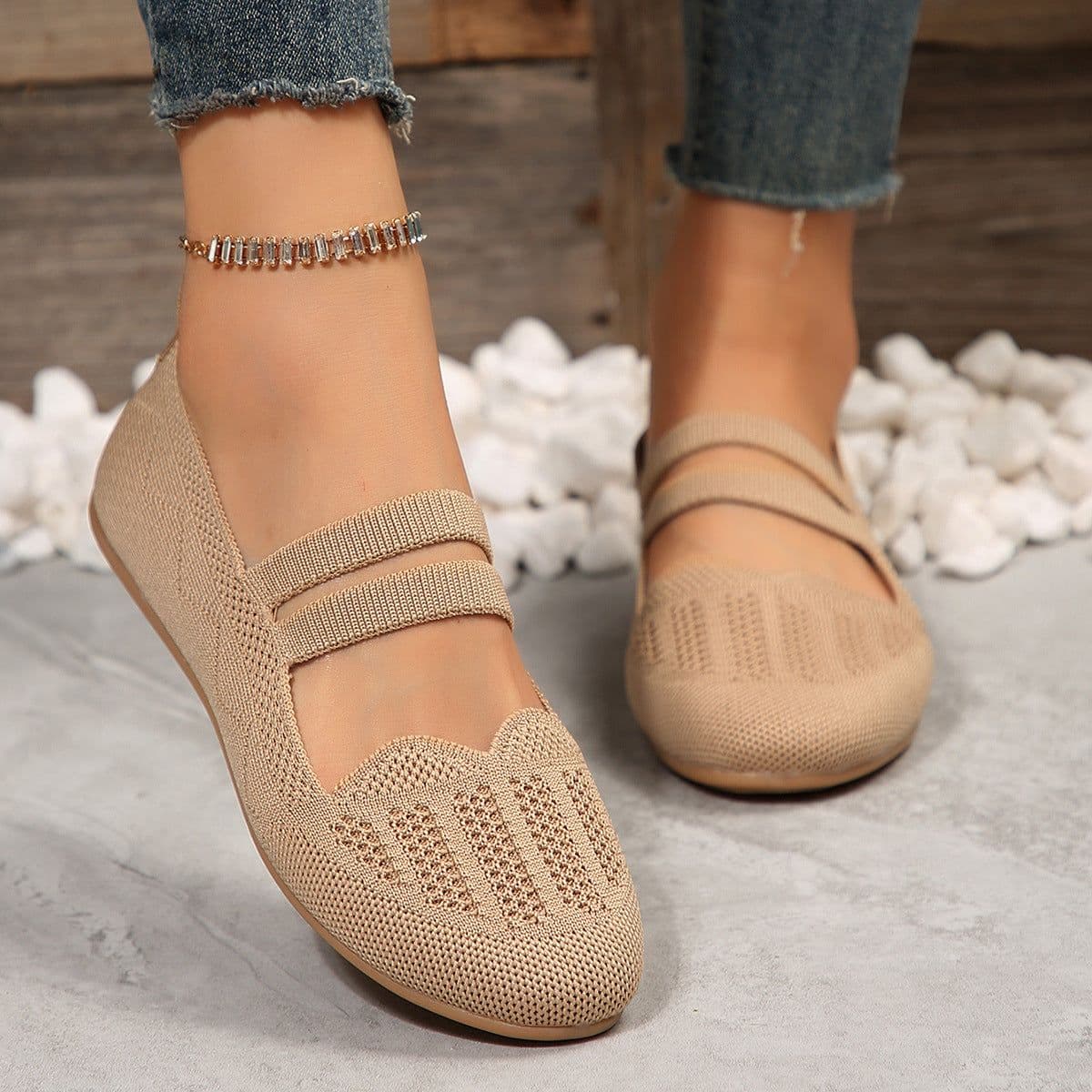 image-Casual Mesh Flats Women's Low-cut Round Toe Slip-on Knit Shoes