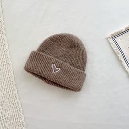 image-Heart Embroidery Solid Color Children Woolen Knitted Hat