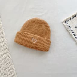 image-Heart Embroidery Solid Color Children Woolen Knitted Hat