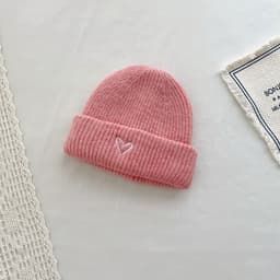 image-Heart Embroidery Solid Color Children Woolen Knitted Hat