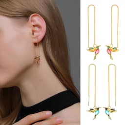 image-Fashion Jewelry New Unique Little Bird Drop Long Hanging Hummingbird Earrings For Women Elegant Girl Tassel Crystal Pendant Earring Jewelry