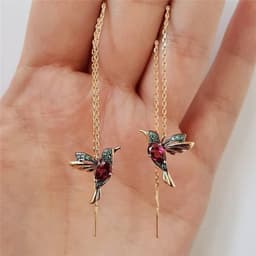 image-Fashion Jewelry New Unique Little Bird Drop Long Hanging Hummingbird Earrings For Women Elegant Girl Tassel Crystal Pendant Earring Jewelry