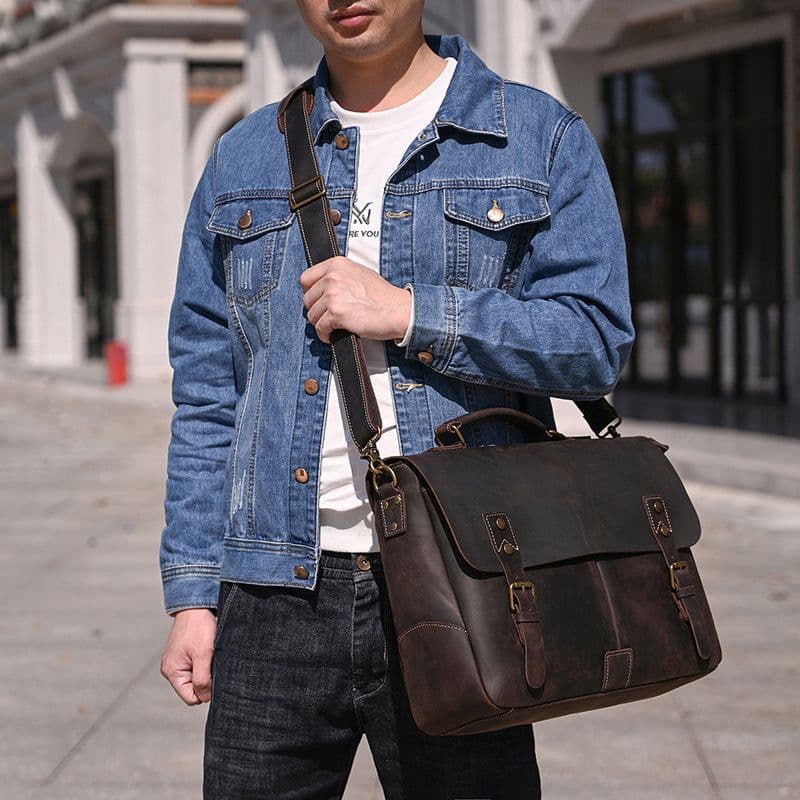 image-Retro Men's Briefcase Crazy Horse Leather