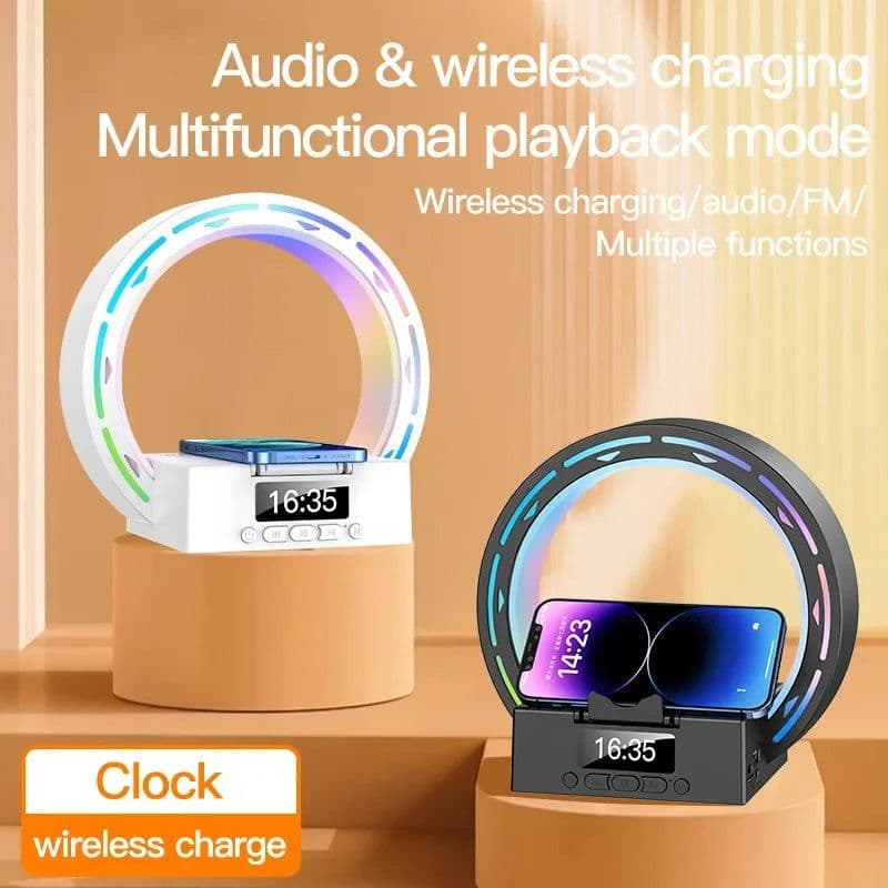 image-4 In 1 Wireless Bluetooth Speaker Charging Pad Bedside Lamp With Alarm Clock Wake-Up Light For Bedroom Support USB Drive TF Card