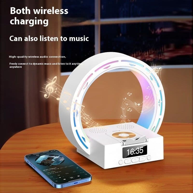 image-4 In 1 Wireless Bluetooth Speaker Charging Pad Bedside Lamp With Alarm Clock Wake-Up Light For Bedroom Support USB Drive TF Card